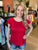 Red Ribbed Knit Ruffle Sleeve Tee(652)
