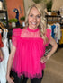 Hot Pink Layered Tulle Ruffled Top(690)