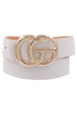 White faux leather double metal ring buckle belt (B007)