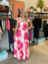 Pink Floral Smocked Maxi Dress(W872)