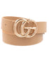 Taupe faux leather double metal ring buckle belt (B006)