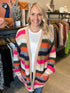 Pink/Multi-Color Stripe Cable Knit Cardigan(W639)