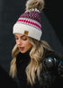 White/Black/Pink Patterned Knit Beanie(H225)