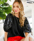 Black Blouse w/ Sequin Puff Sleeve(W684)
