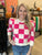 Fuchsia Checkered Puff Sleeve Sweater(369)