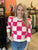 Fuchsia Checkered Puff Sleeve Sweater(W713)