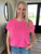 Candy Pink Textured Ribbed Pocket Tee(180)