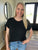 Black Textured Ribbed Pocket Tee(179)