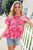 Pink Floral Tie-Front Babydoll Top(188)