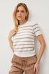 Tan Stripe Lightweight Short Sleeve Sweater(416)