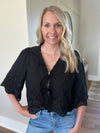 Black Floral Embroidered Top(189)