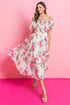 Cream/Pink Floral Off Shoulder Dress(W920)