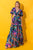 Navy Floral Cutout Maxi Dress(546)