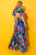 Navy Floral Cutout Maxi Dress(546)