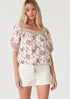 Floral Puff Sleeve Square Neck Blouse(459)