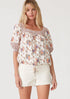 Floral Puff Sleeve Square Neck Blouse(W796)
