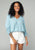 Blue Ruched Sleeve Blouse(479)
