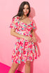 Pink Floral Short Dress(443)
