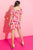 Pink Floral Short Dress(W781)