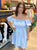 Blue Stripe Puff Sleeve Dress(621)