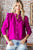 Magenta Ruffled Collar Button Up Blouse(W612)