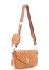Tan V Quilted Crossbody Handbag (B120)