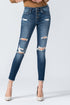 Vervet Mid Rise Button Up Distressed Skinny Jean(VT917)